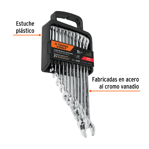 Juego de llaves combinadas, 11 piezas, pulidas