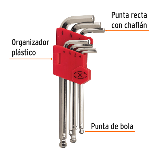 Juego de llaves allen, extralargas, 7 piezas
