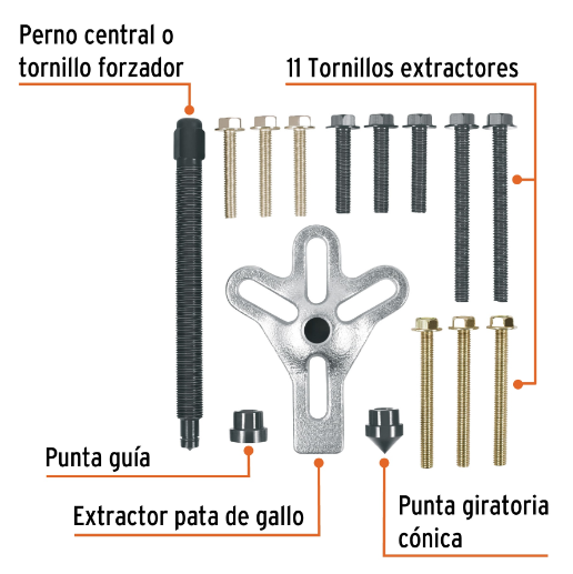 Juego de extractor tipo pata de gallo con 15 piezas