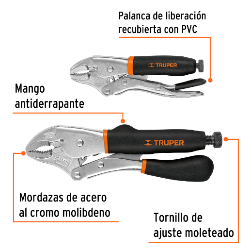 Juego de dos pinzas curvas, de presión, mango de vinil