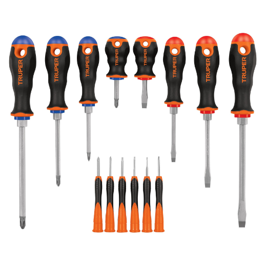 Juego de desarmadores, mango comfort grip, 14 piezas,blister