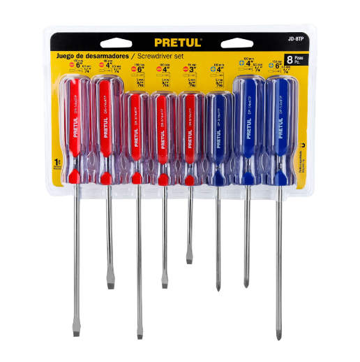 Juego de desarmadores, 8 piezas, mango pvc, pretul