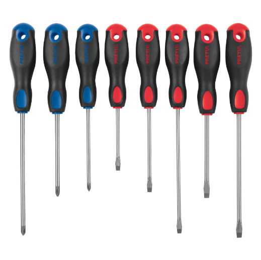 Juego de desarmadores, 8 piezas, mango comfort grip, pretul