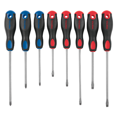 Juego de desarmadores, 8 piezas, mango comfort grip, pretul