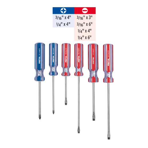 Juego de desarmadores, 6 piezas, mango pvc, pretul