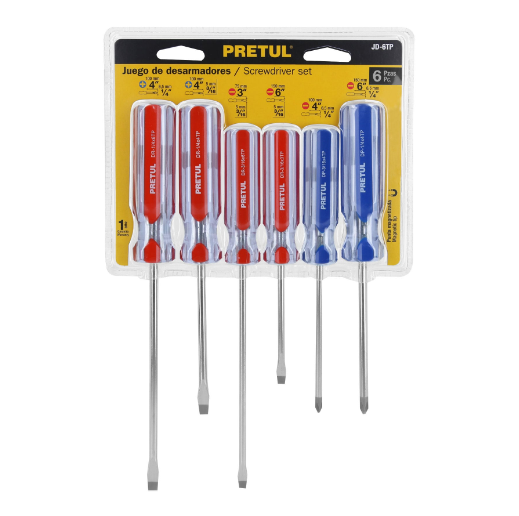 Juego de desarmadores, 6 piezas, mango pvc, pretul