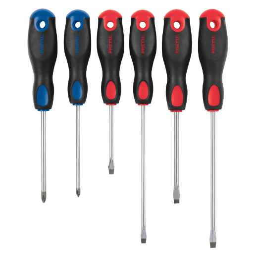 Juego de desarmadores, 6 piezas, mango comfort grip, pretul