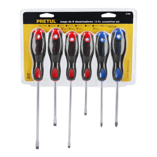 Juego de desarmadores, 6 piezas, mango comfort grip, pretul