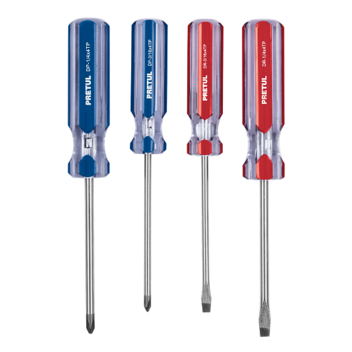 Juego de desarmadores, 4 piezas, mango pvc, pretul