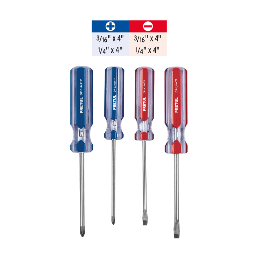 Juego de desarmadores, 4 piezas, mango pvc, pretul