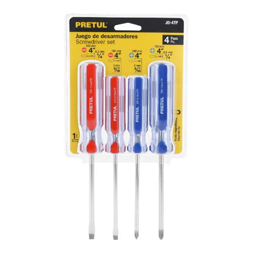 Juego de desarmadores, 4 piezas, mango pvc, pretul