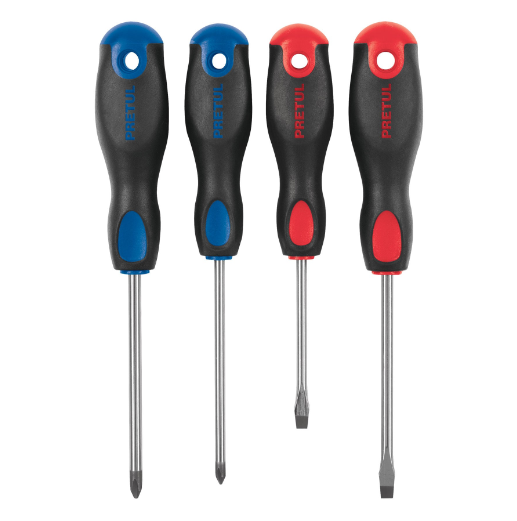 Juego de desarmadores, 4 piezas, mango comfort grip, pretul