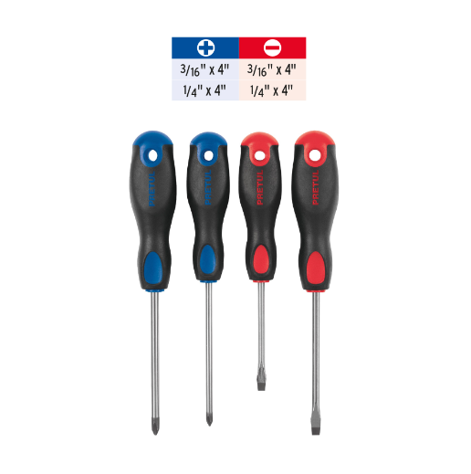 Juego de desarmadores, 4 piezas, mango comfort grip, pretul