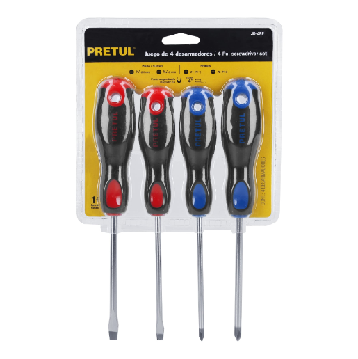Juego de desarmadores, 4 piezas, mango comfort grip, pretul