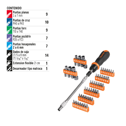 Juego de desarmador tipo matraca, 56 piezas