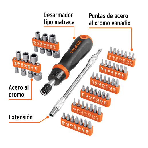 Juego de desarmador tipo matraca, 56 piezas