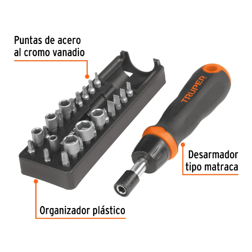 Juego de desarmador tipo matraca, 24 piezas..