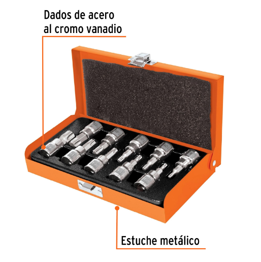 Juego de dados, punta torx, cuadro 3/8", 10 piezas