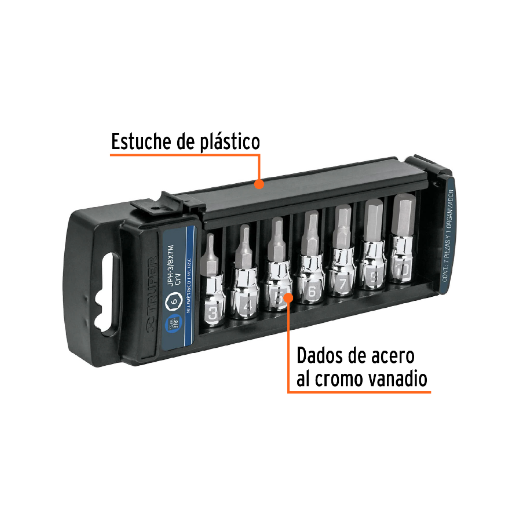 Juego de dados, punta hexagonal, cuadro 3/8", 7 piezas, mm