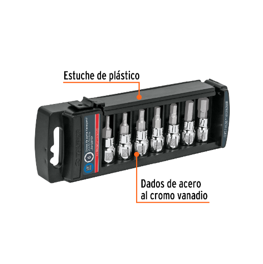 Juego de dados, punta hexagonal, cuadro 3/8", 7 piezas