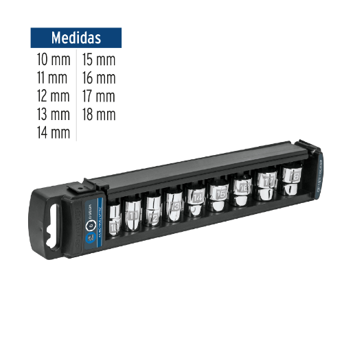 Juego de dados, cuadro 3/8", 9 piezas, milimétricos