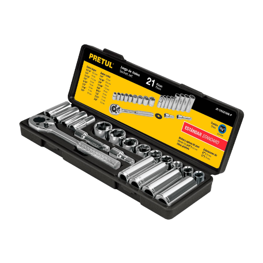 Juego de dados, cuadro 3/8", 21 pzas, standard, pretul