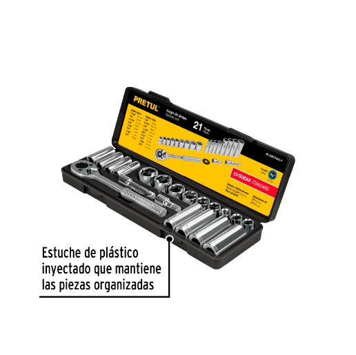 Juego de dados, cuadro 3/8", 21 pzas, standard, pretul