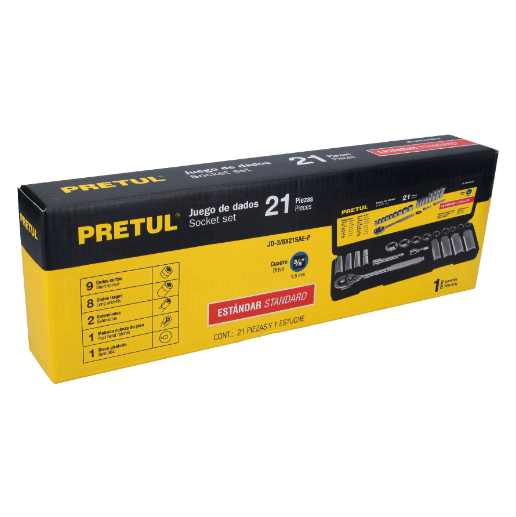 Juego de dados, cuadro 3/8", 21 pzas, standard, pretul