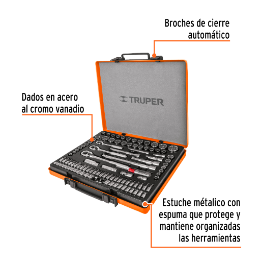 Juego de dados, cuadro 1/4, 3/8 y 1/2", 103 piezas, std y mm