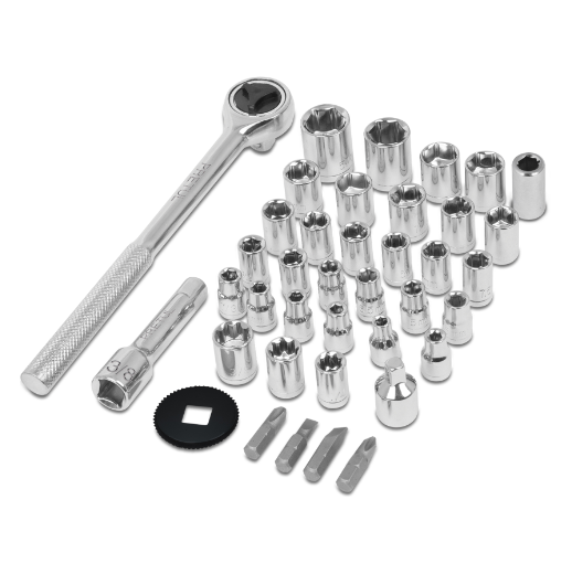 Juego de dados, cuadro 1/4, 3/8 y 1", 39 pzas, Pretul, bolsa