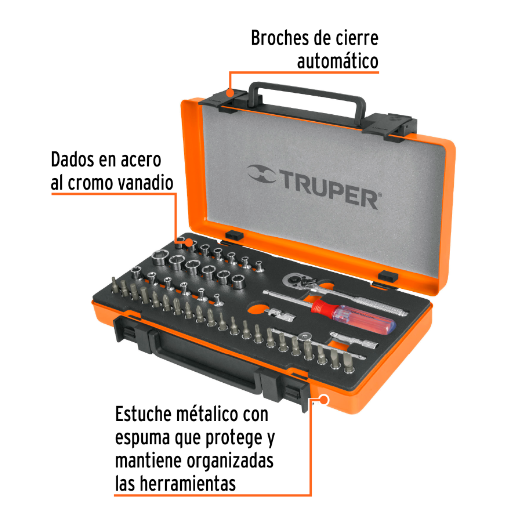 Juego de dados, cuadro 1/4", 45 piezas