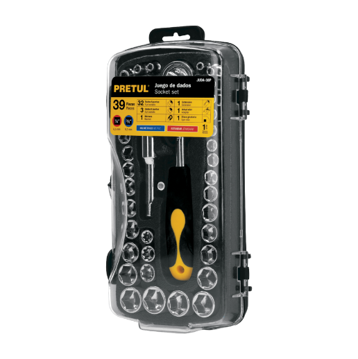 Juego de dados, cuadro 1/4 y 3/8", 39 piezas, Pretul