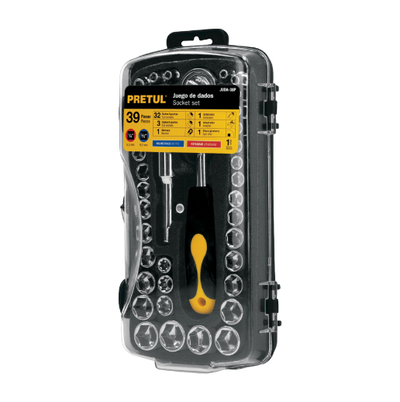 Juego de dados, cuadro 1/4 y 3/8", 39 piezas, Pretul