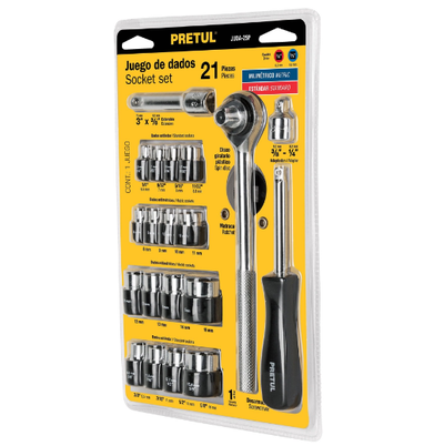 Juego de dados, cuadro 1/4 y 3/8", 21 piezas, Pretul