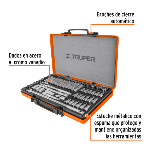 Juego de dados, cuadro 1/2", 64 piezas, std y mm