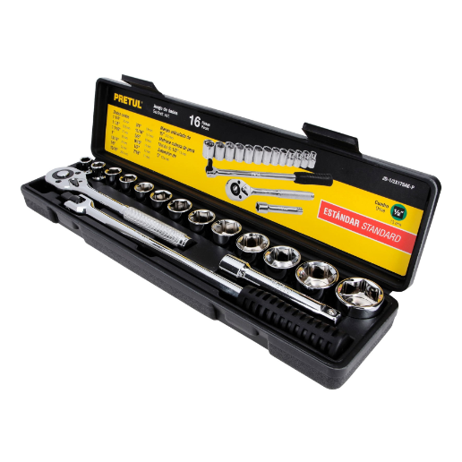 Juego de dados, cuadro 1/2", 16 pzas, standard, Pretul
