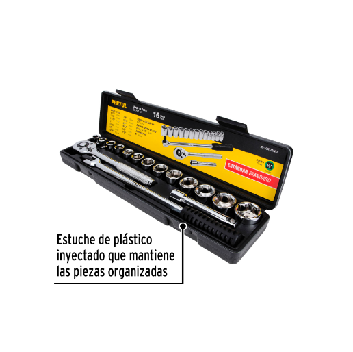 Juego de dados, cuadro 1/2", 16 pzas, standard, Pretul