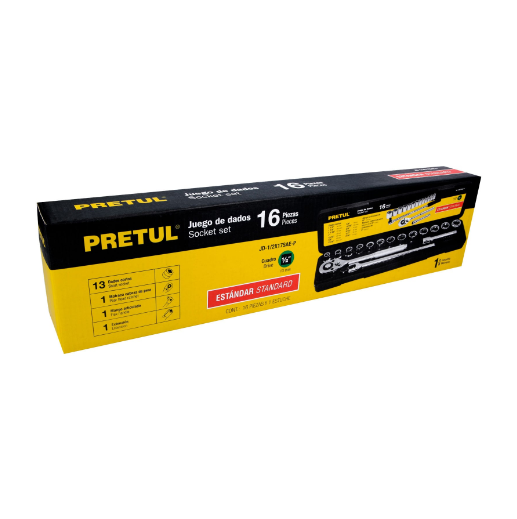 Juego de dados, cuadro 1/2", 16 pzas, standard, Pretul