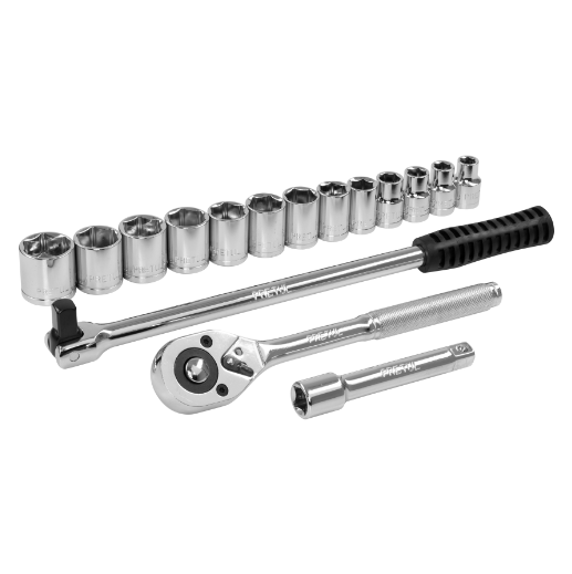 Juego de dados, cuadro 1/2", 16 pzas, milimétricos, Pretul