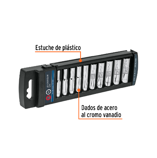 Juego de dados largos, cuadro 1/4", 10 piezas, milimétricos