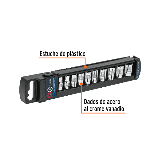 Juego de dados cuadro 1/4", 10 piezas, milimétricos