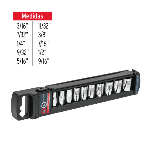 Juego de dados cuadro 1/4", 10 piezas