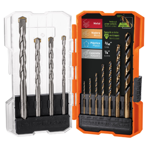Juego de brocas para metal y concreto, 11 piezas