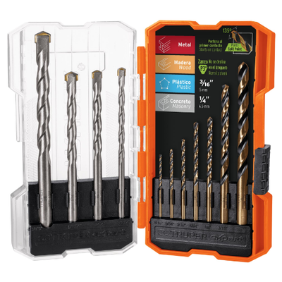 Juego de brocas para metal y concreto, 11 piezas