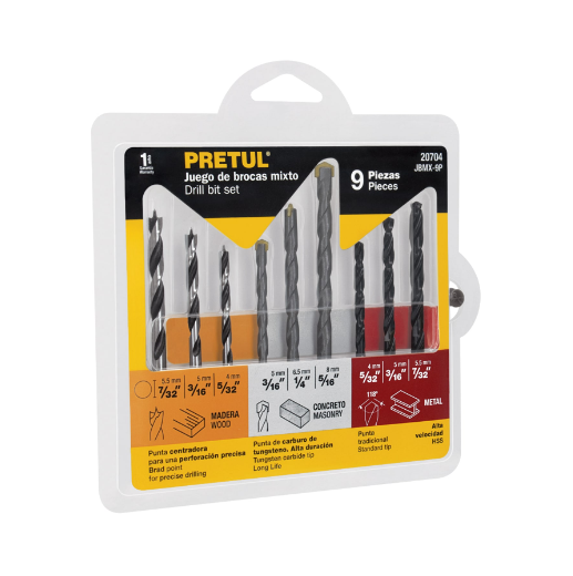 Juego de brocas mixto, 9 piezas, pretul