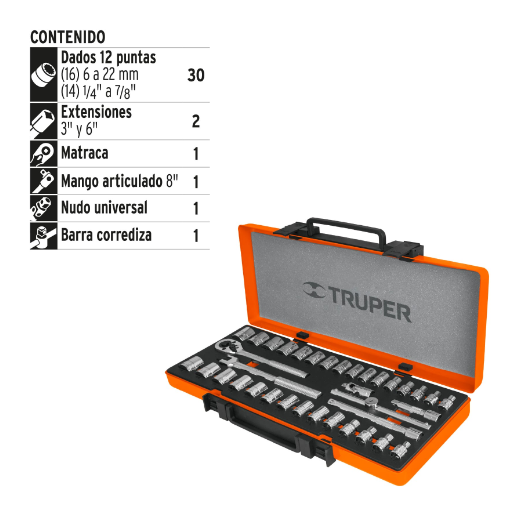 Juego de autoclé, cuadro 3/8", 36 piezas, std y mm