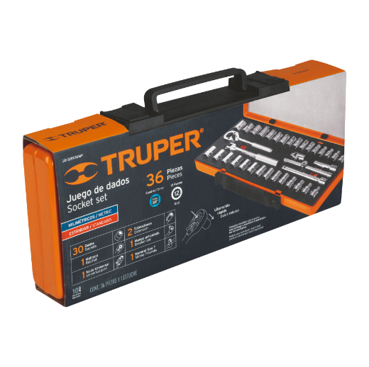 Juego de autoclé, cuadro 3/8", 36 piezas, std y mm