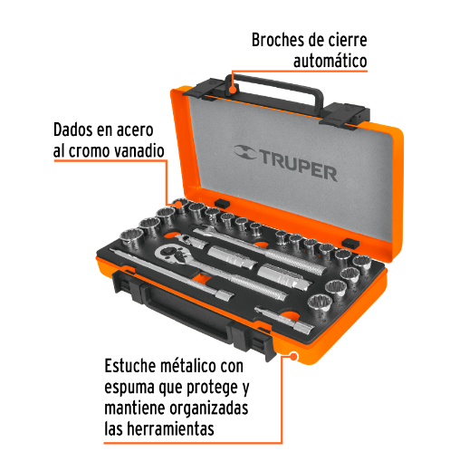 Juego de autoclé, cuadro 3/8", 25 piezas, std y mm