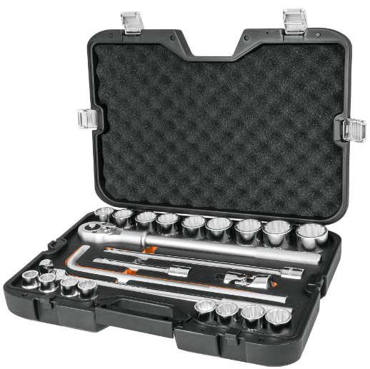 Juego de autoclé, cuadro 3/4", 23 piezas, milimétricos