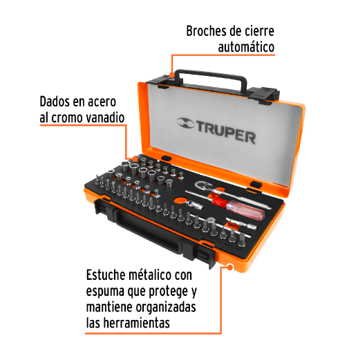 Juego de autoclé, cuadro 1/4", 45 piezas, milimétricos
